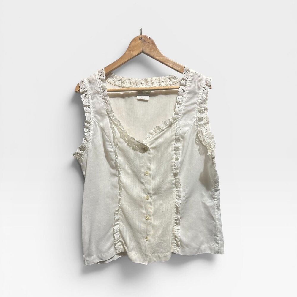 Vintage Lane Bryant Lace Ruffle Tank Womens 18 Ethereal Flirty White Neutral Top